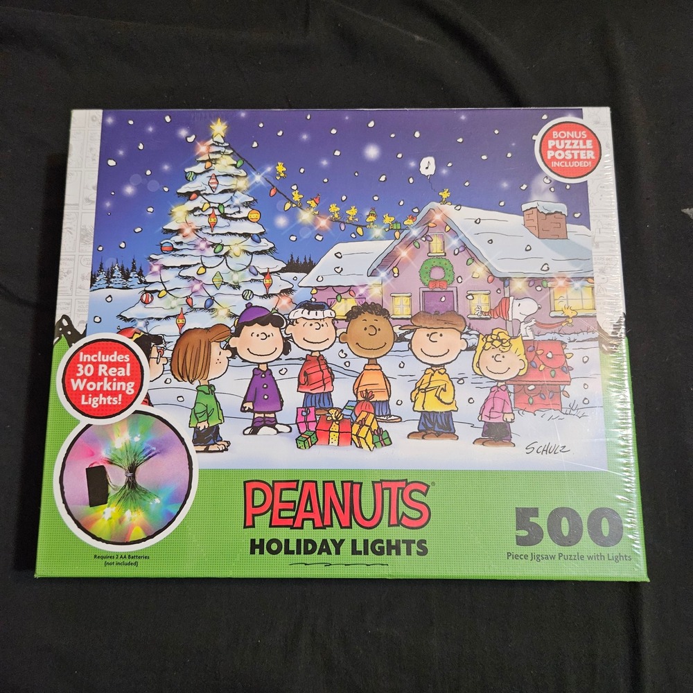 RoseArt Peanuts Holiday Lights 500 Piece Light Up Jigsaw Puzzle Snoopy Christmas